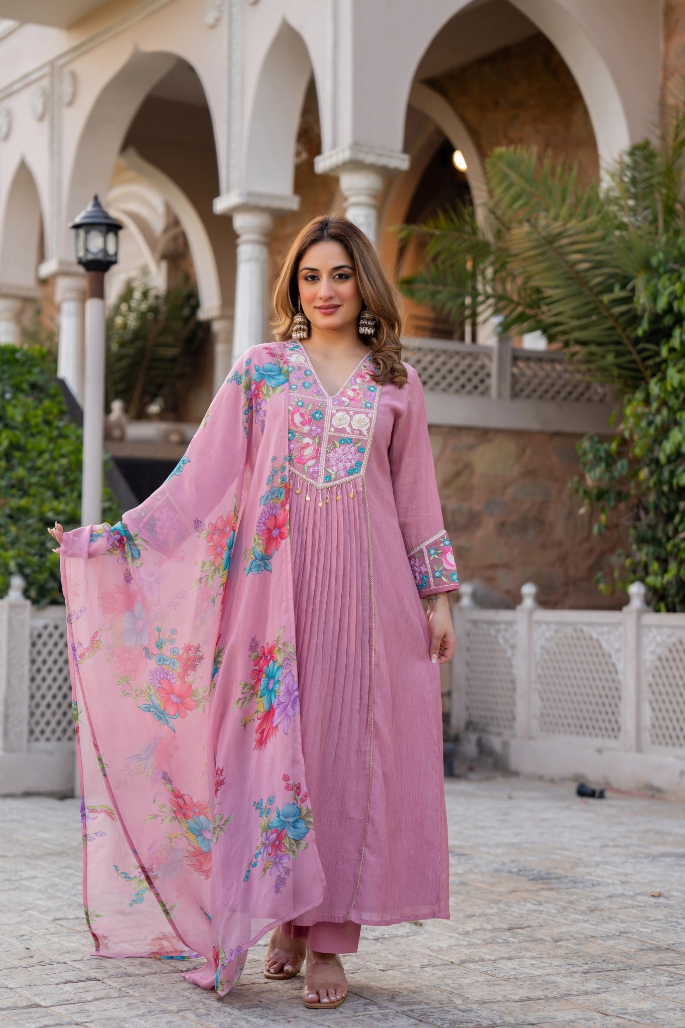 Rose Lilac Chanderi Embroidered Suit Set - alternate view