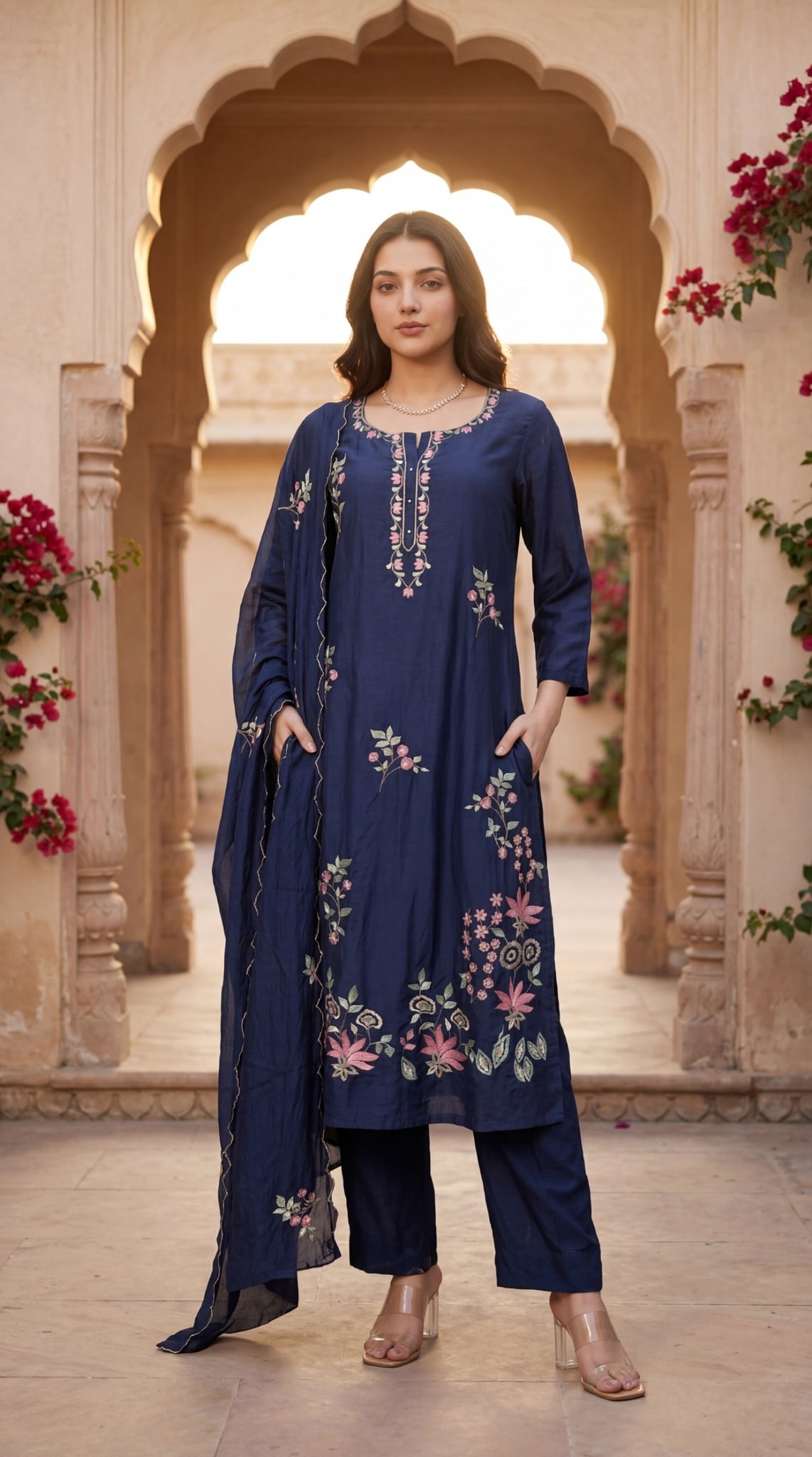 Royal Navy Blue Embroidered Suit Set