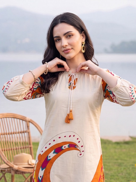 Paisely Kalamkari Combination kurta set - alternate view