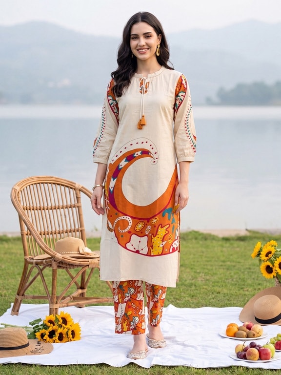 Paisely Kalamkari Combination kurta set