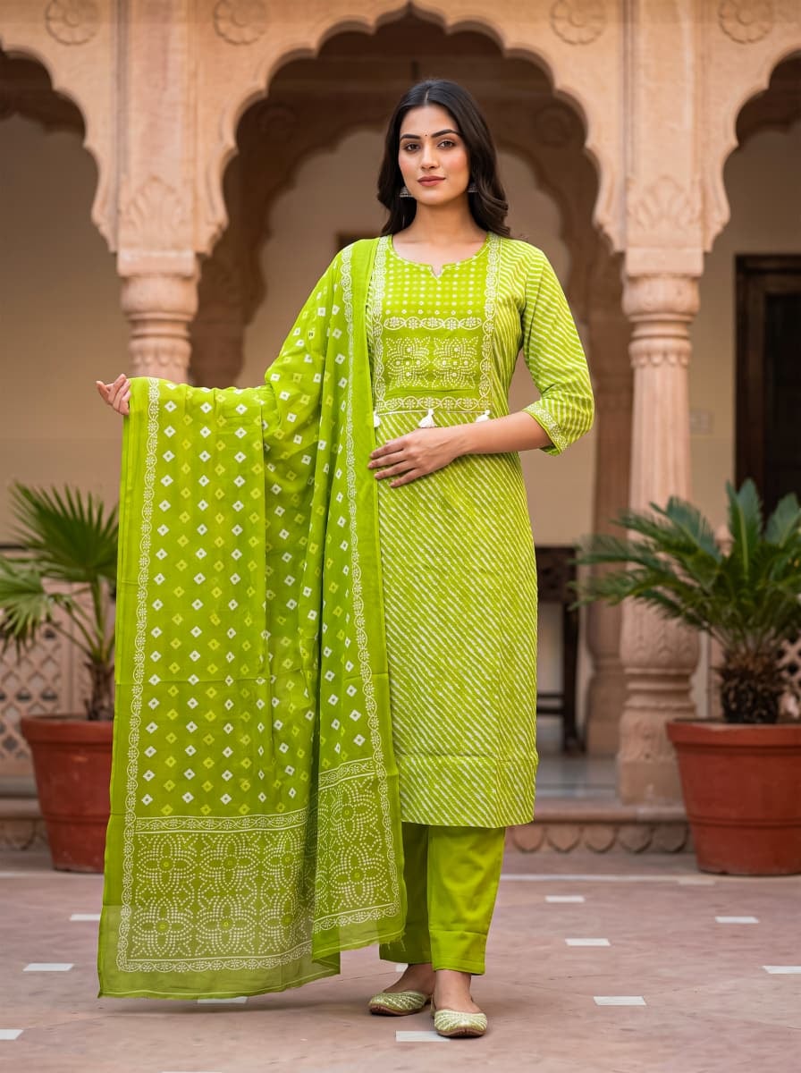 Cotton Leheriya Bandhani Suit Set - alternate view