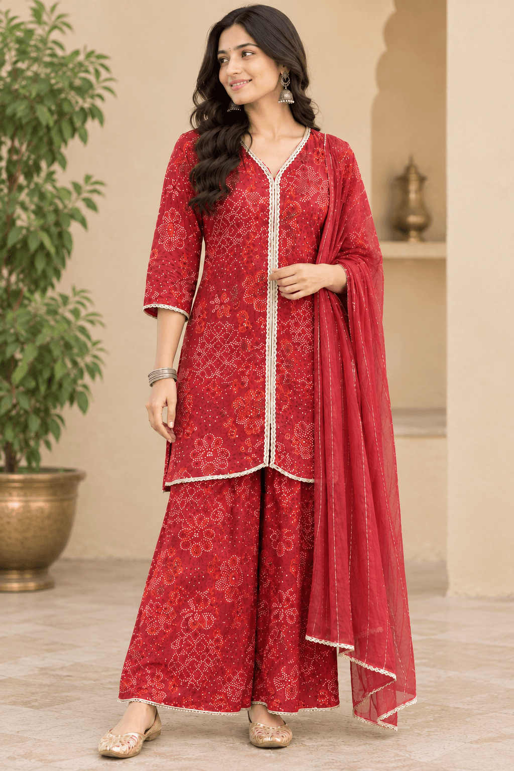 Royal Rust-Maroon Chinnon  Kurta & Sharara Set