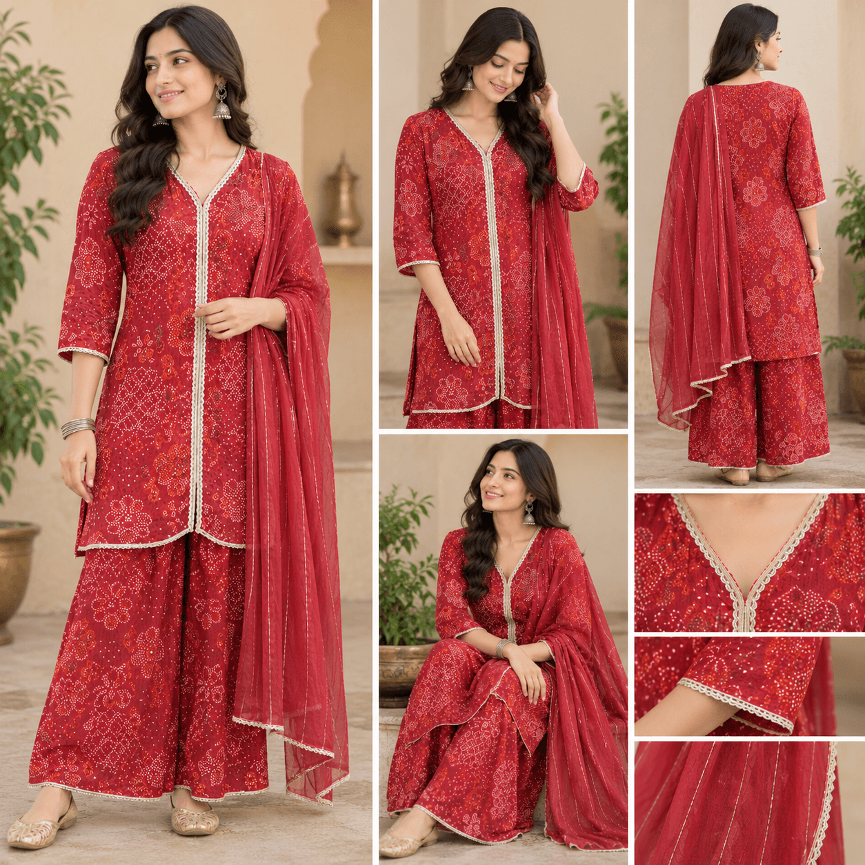 Royal Rust-Maroon Chinnon  Kurta & Sharara Set - alternate view