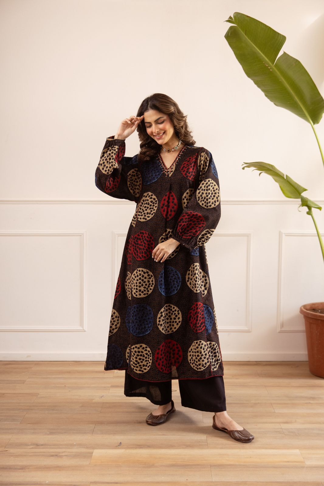 Black Printed Cotton Flex Kurta Set