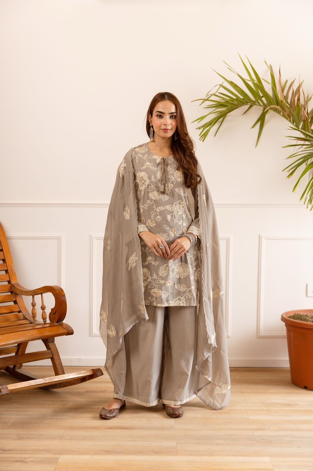 Celeste Bloom Mul Chanderi Embroidered Kurta Palazzo Set - alternate view