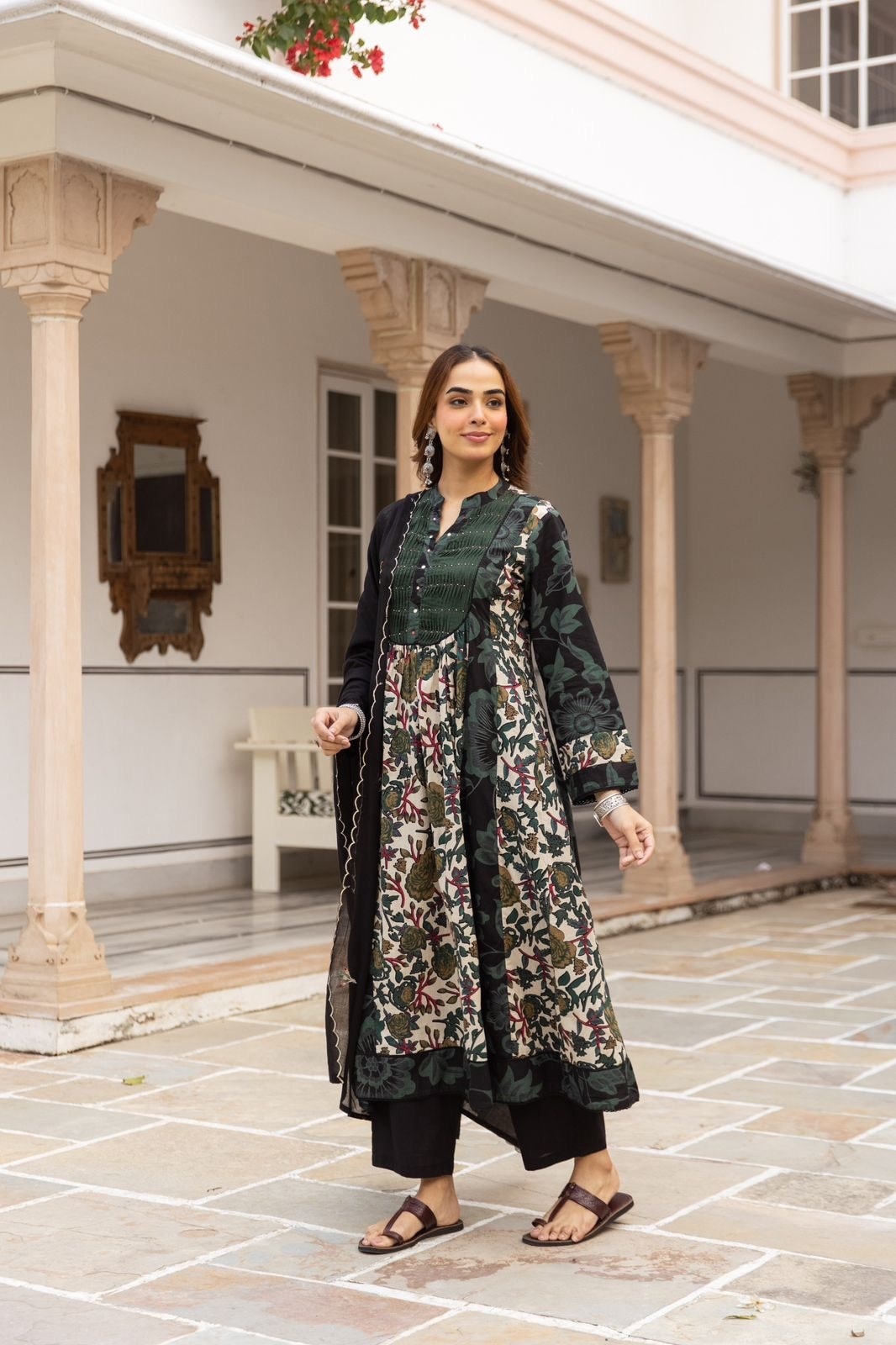 Midnight Garden Panel Cotton Kurta Set