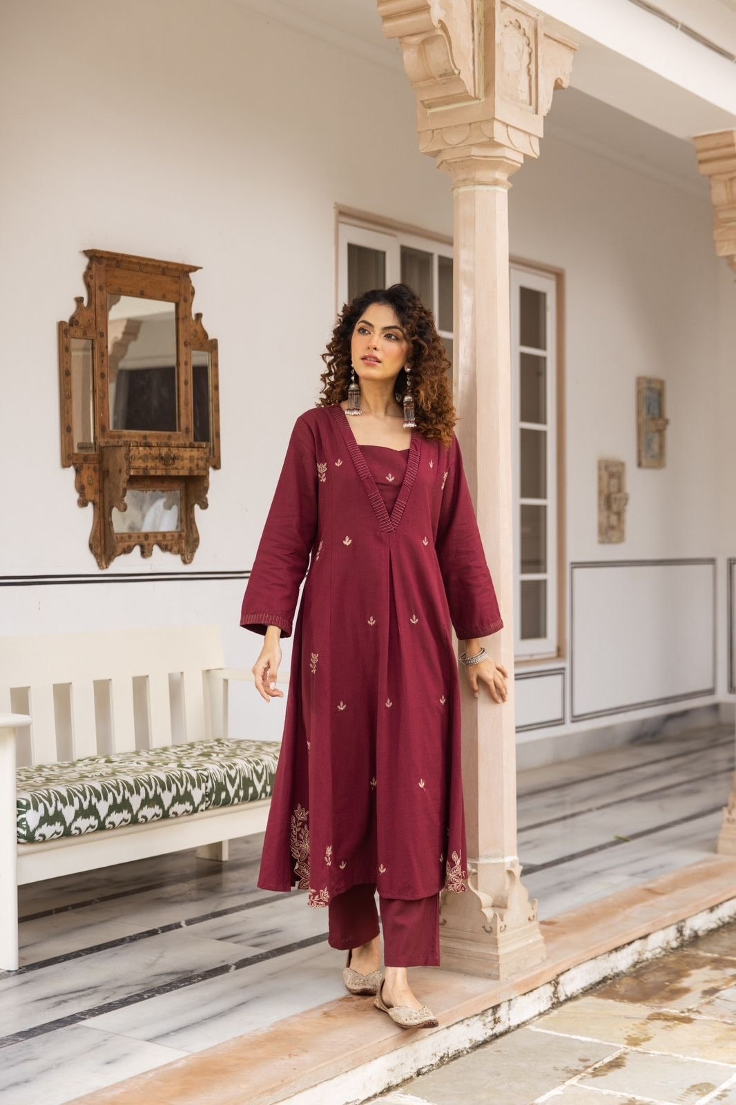 Royal Mehfil Embroidered Red Cotton Kurta Set