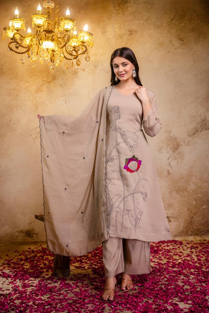 Beige Moonlit Blossom Kurta Set