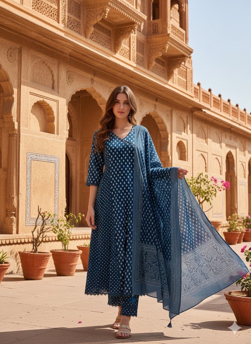 Royal Indigo Heritage Angrakha-style kurti