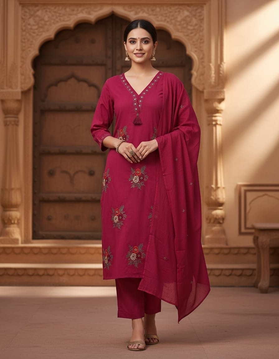 Ruby Pink Noor Embroidered Kurta Set