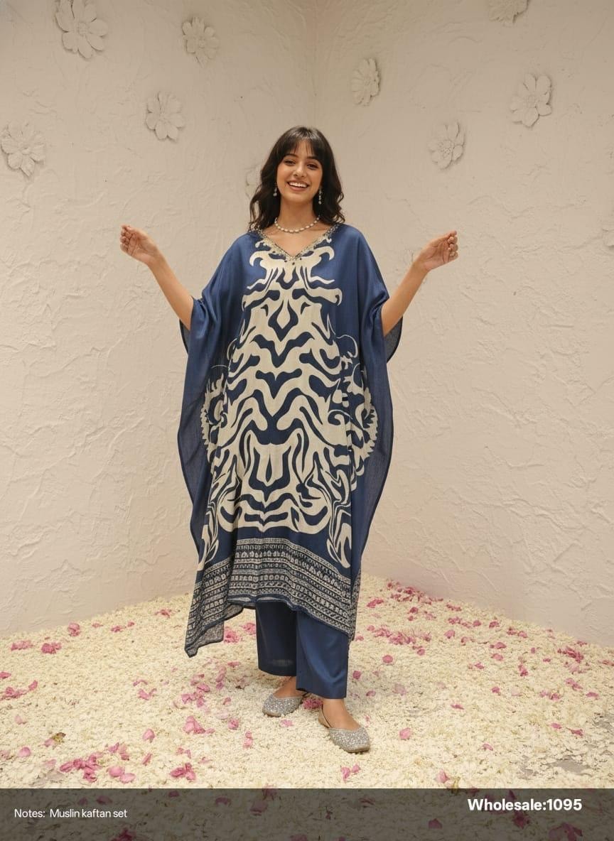 Zebra Muse - Premium Muslin Kaftan Pant Set